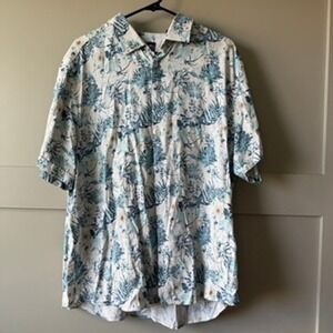 Soul‎ of London Tropical Floral Linen Blend Button Shirt Mens 2XL Blue White